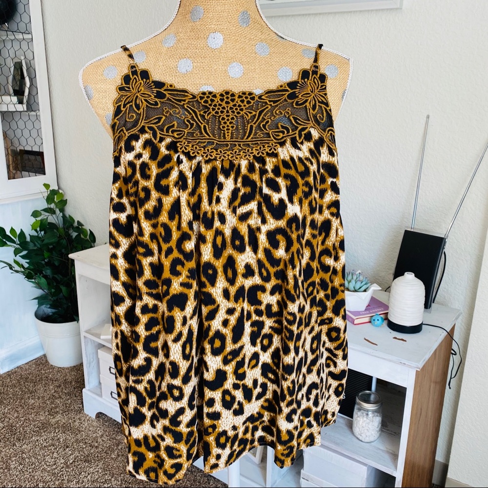 Cheetah print lace top tank top